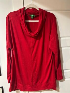 dip Red Draped Cowl-Neck Long Sleeve Top